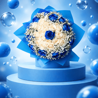 Blue & White Rose Bouquet